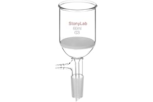 StonyLab Verre Borosilicate Buchner Entonnoir avec Fine Fritte (G3), Diamètre Intérieur de 46 mm, Profondeur de 60 mm, avec 24/40 Standard Joint et Tubulation Dentelée Sous Vide (60 ml)