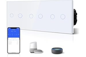 BSEED Triplé Interrupteur Connecté Intelligent 2 Gang 1 Voie Interrupteur Tactile (Ligne Neutre Requise) WiFi Interrupteur de Verre 228mm Blanc