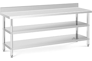 ‎ROYAL CATERING Royal Catering RCAT-200/60-SPS3SH Edelstahltisch mit Aufkantung 200 x 60 x 16.5 cm 235 kg 2 Ablagen Edelstahl-Arbeitstisch