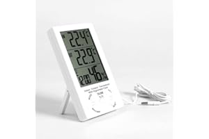 JZK TA298 Numérique LCD intérieure et extérieure température hygromètre température et humidité Moniteur mètre jauge pour la Maison, Bureau et Hôtel,Hôpital (Blanc)