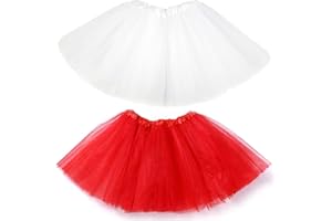 PNPGDYK 2 Pezzi Gonne Totem in Tulle Elasticizzato per Bambine Gonne Tutu Tulle a 3 Strati da Ballo Stelle per Bambine 2-8 anni (Bianco, Rosso)