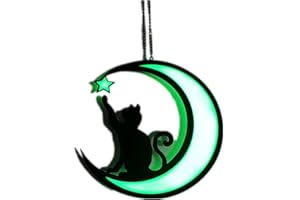 JARPSIRY Black Cat On The Moon Metal Window Hanging Ornaments Stained Acrylic Suncatcher Luminous Wall Art Decorations, Glow in The Dark Halloween Cat Memorial Gifts, 7.5 Inches