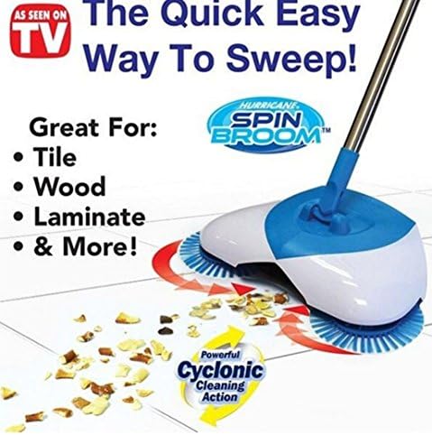 360 Swivel Rotating Handle Automatic Hand Push Broom，Cordless Stick Vacuum Manual Triple Brush Rotary Floor Spinbrush Reusable Cleaning Dust Pan Pad