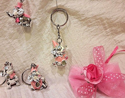 L'ANGOLO BARLETTA BOMBONIERE Battesimo Nascita Bimba Rosa ANIMALETTI PORTACHIAVE ELEFANTINO