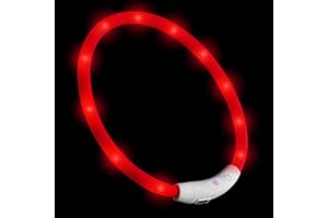 Silikonowa obroża LED USB dla psa świecąca obroża dla psów ładowana przez USB (rozmiar S-L 18-65 cm regulowana indywidualnie) w kolorze czerwonym marki PRECORN