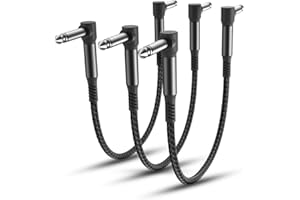 RUXELY Cavi Patch per Effetti per Chitarra 30cm 3-Pack,Cavo Jack 6,35mm Cavetto con Connettori Angolari per Strumenti Musicali TS Mono per Chitarra/Basso Pedaliera Effetti,Microfono Amp/Amplificatore