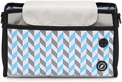 Stroller and Pushchair Organiser with Cup Holder | Baby Pram Storage Bag with Zip Pocket and Adjustable Velcro Straps | Buggy Accessory in Black, Grey and Blue for Boys and Girls