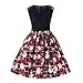 Price comparison product image Anglewolf Women Merry Christmas Sleeveless Santa Snowman Claus Print Party Swing Dress Women's Slim Fit Retro Round Neck Dresses 1950S Vintage Cocktail Evening and Flare with Pockets(Red,3XL/UK:18)