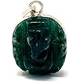 MAHANT JI 100% Natural Margaj Stone Ganesh Locket/Emerald Stone Lord Ganesha Pendant Silver With Lab Certificate For Men And Women (Weight 6 Gm To 9 Gm, Size - 25 MM x 20 MM) Gangajal And Chandan