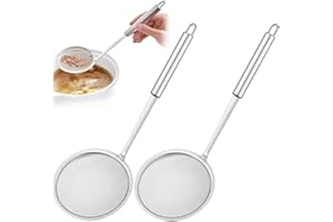 LATRAT 2 Stücke Schaumlöffel, Schaumkelle Edelstahl, Küchensieb Fein, Groß Löffel Filter Set für Fett, Schaum, Rückstände und Obst, ÖL Und Suppe Sauber Abtropfen Lassen