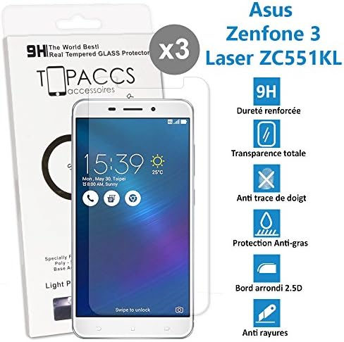 Asus Zenfone Laser 3: zc551kl – [Pack of 3] – Real Glass Screen Protector Tempered Glass Ultra Durable Screen Protector