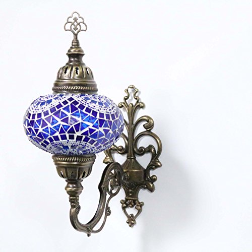Wall Light Turkish Mosaic Sconce Lamp, Stunning Moroccan Style Handmade with Large Size (17cm) Glass Globe by TK Bazaar (Ammolite)