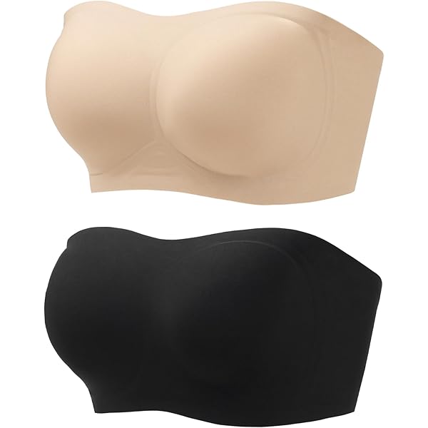 Xnova Bandeau-beha voor dames, zonder bandjes, onzichtbaar, antislip, siliconen buizentop, naadloos, meervoudig converteerbaar T-shirt, bralette, push-up met afneembare bandjes (Beige-p, M