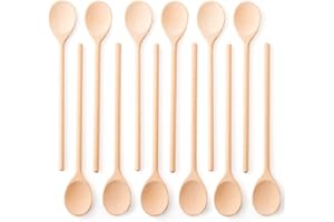 MR. WOODWARE Mr.Woodware 30 cm Wooden Spoons for Cooking - Set of 12 Long Handle Oval Wooden Spoon for Mixing, Stirring, Tasting - Kitchen Wooden Utensils For Cooking and Crafts, Personalized Wood Burning