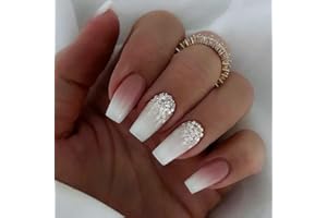 Vatocu Lot de 24 faux ongles carrés courts rose blanc à presser en acrylique de couleur dégradée pour femmes et filles