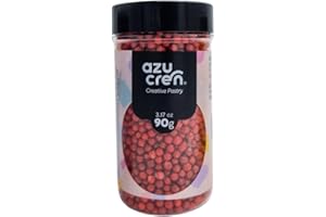 Azucren, Perlas Comestibles para Tartas, Sprinkles Comestibles, Ideal para Decorar Cupcakes, Galletas y Chocolates, Diametro 4 Milímetros, 90 Gramos (Rojo)