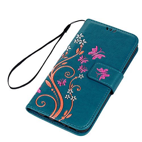 Lanveni Samsung Galaxy S8 Hülle, Handyhülle Galaxy S8 Flip Case Cover PU Lederhülle Schutzhülle Magnetverschluss Ledertasche mit Stander Function Brieftasche Card Slot Handy Tasche mit Bunte Schmetterling Cover Design (Blau)+ 1 x Stylus Pen + 1 x Staubdichte Stecker - 3