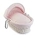 Waffle White Wicker Moses Basket - Pink