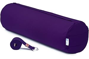 Yogan Yoga Bolster with a Yoga Belt/Strap | Natural Buckwheat Hulls Filling | Outer Cover (Could be Removed and Washed) - Made of 100% Organic Cotton