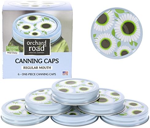 Mason Jar Lids - Decorative Preserve Lids for Regular Mason Jars - Wild Daisy - Pack of 6