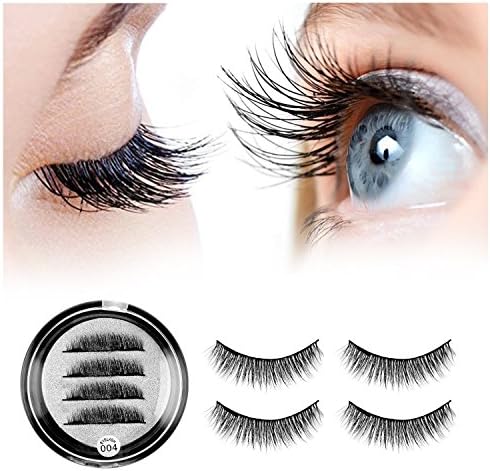 Magnetic Eyelashes - Liebelings False Eyelashes Set Dual Magnets No Glue for Natural Look 3D Full Eye Fake Lashes Extensions Reusable Soft and Thick (1 Pair 4 Pieces, Black)