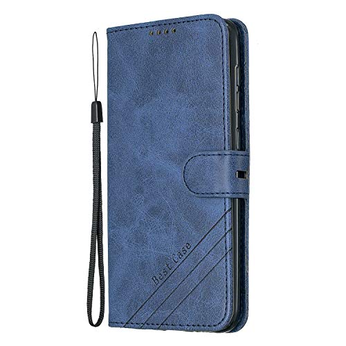 Lomogo Coque Galaxy A70 Portefeuille, Housse en Cuir avec Porte Carte Fermeture par Rabat Aimanté Antichoc Étui Case pour Samsung Galaxy A70 - LOHEX120117 Bleu