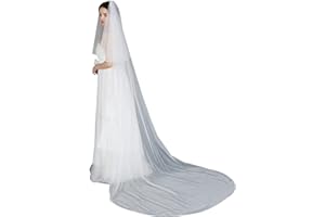 BEAUTELICATE Wedding Bridal Veil Long Trailing 2 Tier Cathedral Length Drop Blusher Veil With Metal Comb White Ivory Simple Pencil Edge