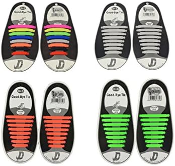 No Tie Shoe Laces Elastic Silicone shoelaces for Kids and Adults Shoes Waterproof Easy Pull and Lock Laces (Multi-color + Gray + Orange + Green)