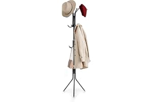 MARKQ Clothes Hanging Stand with 12 hooks Coat Rack for Hat Handbag Scarf Abaya Hijabs Jacket Umbrella Entryway Bedroom Hallway Dormitory Office Cloth Stand Rack, Black