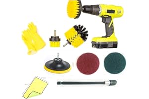 HUAWELL Juego de 9 brochas para taladro con extensor de guantes de limpieza para el hogar, cepillo de limpieza de textil, para suelo, bañera, ducha, esquinas, superficie de baño, cocina, etc.