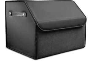 Ergocar Organisateur de Voiture Pliable en Cuir PU et Suède - Sac pour Coffre avec Couvercle, Séparation et Poignée Résistante - Pour Auto/SUV/Camion