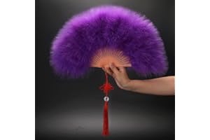 SYSUII Marabu-Feder-Handfächer, Faltbar Handfächer für Damen 1920er Jahre Vintage Handheld Handfächer Federfächer Tanzfächer Flapper Handfächer für Hochzeit Halloween Tanzen Party Kostüm Dekoration-Lila