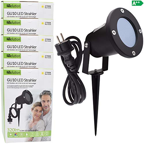 5x Evolution jardín GU10 focos LED incl. National Electronics 3.5W bombillas LED proyector con el cable negro y la conexión pica de tierra con enchufe de protección!