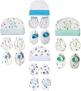 JUSTLIST New Born Baby Infant Soft Cotton Mitten Sets with Cap and Booties Set-Pack of 4 (0-3 Month) -zp-01, Multicolor