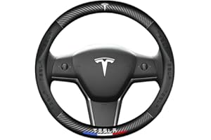 GRONGU Caches De Volant, pour Tesla Model 3 Y S, Accessoires De Protection en Cuir en Fibre De Carbone De Style Respirant,Shape-O