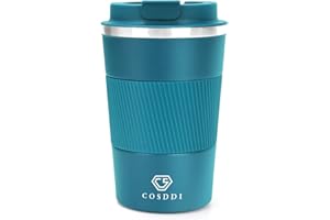 CS COSDDI Travel Mugs, Insulated Coffee Cup with Leakproof Lid - Reusable Cups Car Stainless Steel Thermal Mug for Hot and Cold Water Tea (Blue-A, 380 ml)