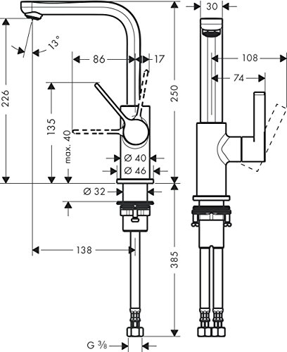 hansgrohe Metris S Einhebel-Waschtischmischer, Komfort-Auslauf 230mm mit Push-Open Ablaufgarnitur, chrom - 2