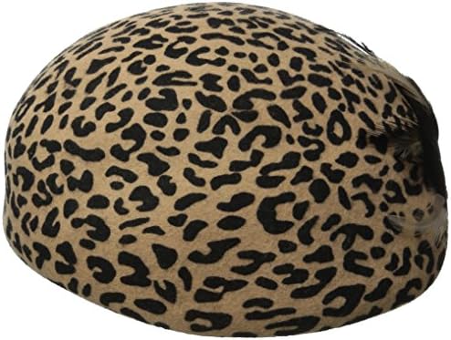 San Diego Hat Company Women's Wool Felt Leopad Beret Hat with Feather Bow, Leopard, One Size