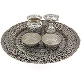 SHREE NAKODA BHAIRAV 92.5 Silver BIS Hallmarked Antique Pooja Thali