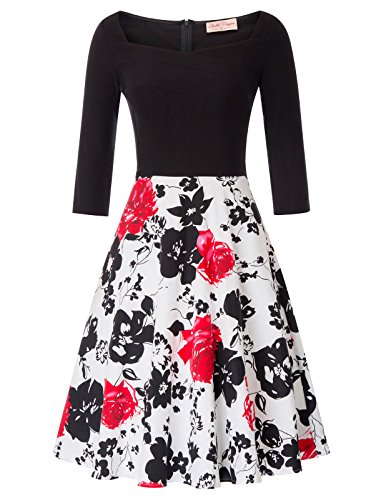 Belle Poque 50s Dames élégant pin-up Robe de soirée d'invité Floral-2 (747) Moyen