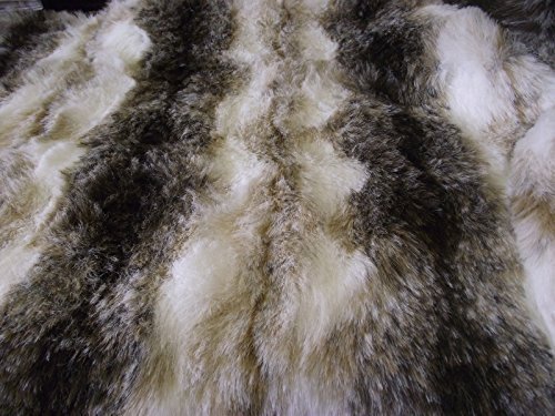 LUXURY Animal Faux Fur Fabric Material BROWN & WHITE WOLF