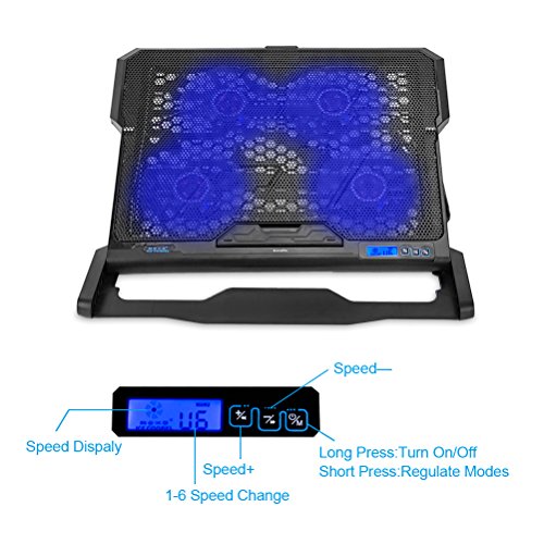eletecpro Laptop Externe Kühlung Kühler Lüfter Pad mit LCD-Display für 30,5–39,6 cm Gaming Notebook Computer CPU Cool Air Hitze, fünf ganz Fans 2500RPM + starker Wind Speed für Spieler Home Office - 2