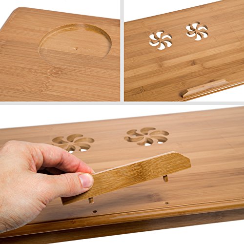 TecTake Laptoptisch Notebooktisch Betttisch faltbar höhenverstellbar aus Bambus mit Getränkehalter 72x35cm - 7