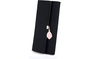 RRANCharltu Portefeuille Femme Longue Porte-Cartes Porte-Monnaie à glissière avec Feuille Pendentif en PU Cuir, 10 Emplacements Cartes pour Cadeau de Noël Saint-Valentin (Noir)