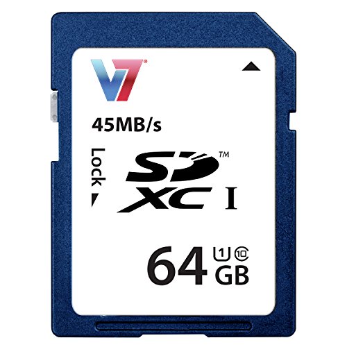 V7 VASDX64GUHS1R-2E 64GB SDXC Speicherkarte Class 10 (ECC, ISP, UHS-I, 45MB/s Lesen, 18MB/s Schreiben)