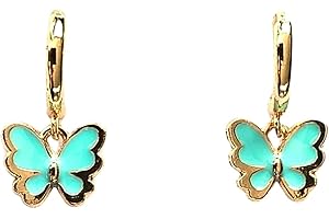 ASTER ALHELÍ - Pendientes Dorados Mujer Mariposas de colores - Pendientes Juveniles Aros Pequeños chapados en Oro - Pendientes Hipoalergénicos Niña Colgantes Mariposa - Pendientes Originales (Azul)