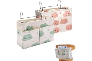 Qanye 2 Pezzi Borsa da Comodino, Tasche da Letto Appendibile, Tasche Portaoggetti Letto, Tasche da Comodino, Tasca da Letto, per Ufficio, Cucina, Camera da Letto (Verde, Rosa)