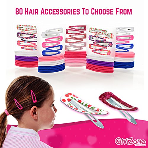 80 TEILIGES SET AN HAARSCHMUCK FÜR MÄDCHEN: Tolles Geschenk für Mädchen – Farbenfrohes Set an 30 Silikonbeschichteten Haarklammern & 50 Haarbändern. - 2