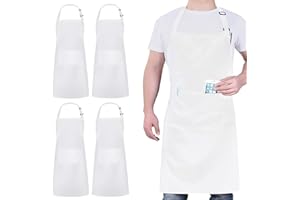 ATOPO 4 Pack Chef Tabliers, Noir Tablier avec 2 Poches, Etanche Réglable Tablier pour Homme Femme,Tablier Cuisine Professionnel pour Cuisine, Jardinage, Restaurant, Barbecue, Café