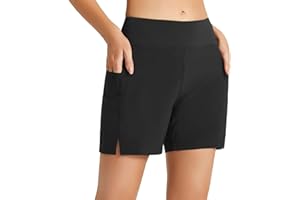 BALEAF Damskie szorty kąpielowe, z kontrolą brzucha, szybkoschnące, wysoka talia, szorty do pływania, UPF50+, z kieszeniami